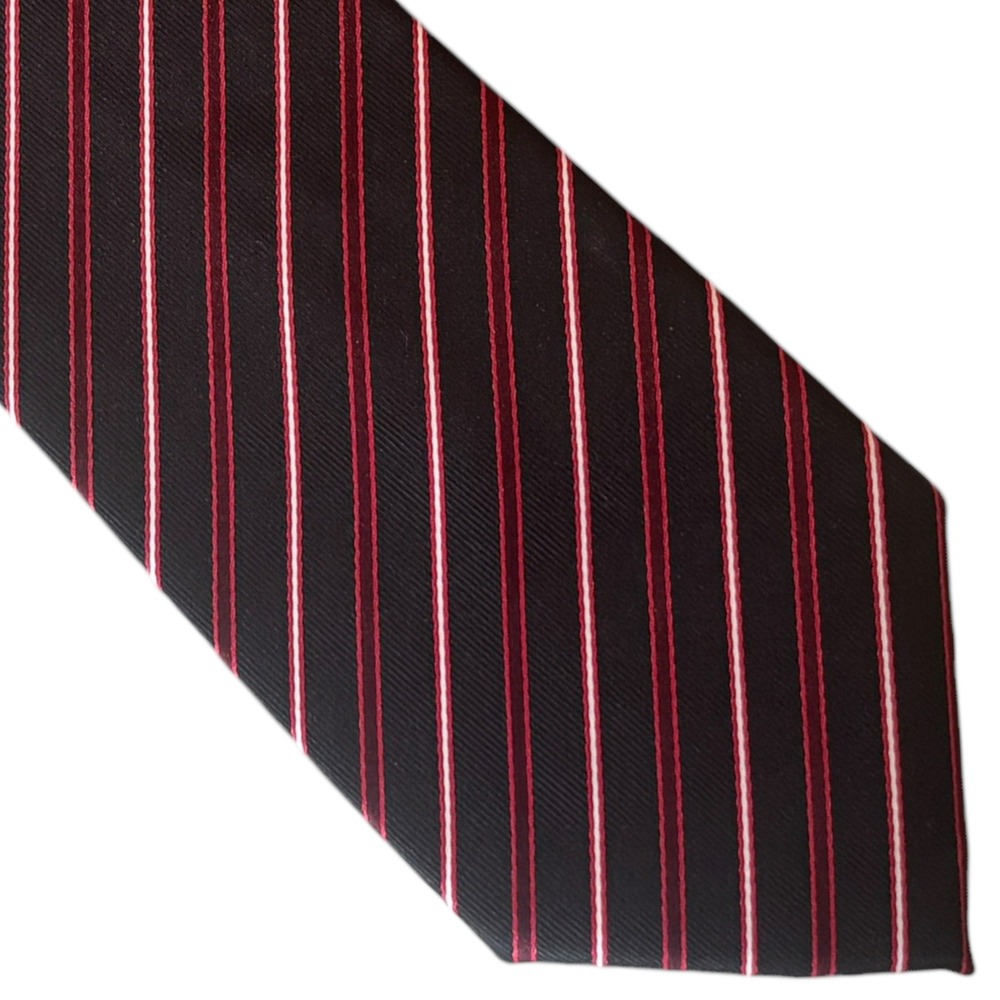 Giorgio Brutini Necktie Black Red White Striped‎ Polyester Mens Hand Made Tie OS